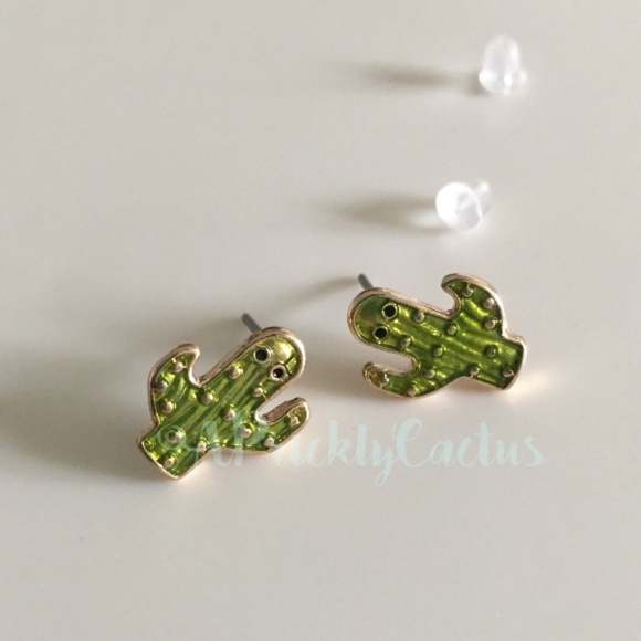 Cactus Jewelry - Prickly Cactus Green Gold Enamel Stud Earrings